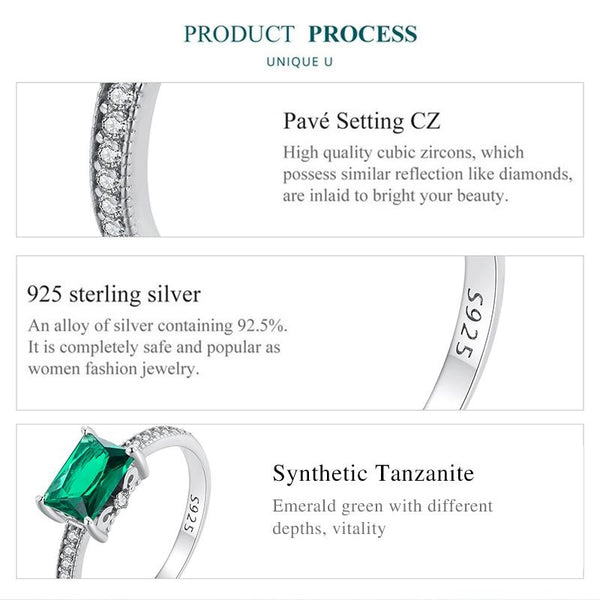 BSR461-7 S925 Sterling Silver White Gold Plated Light Luxury Green Diamond Ring Hand Decoration