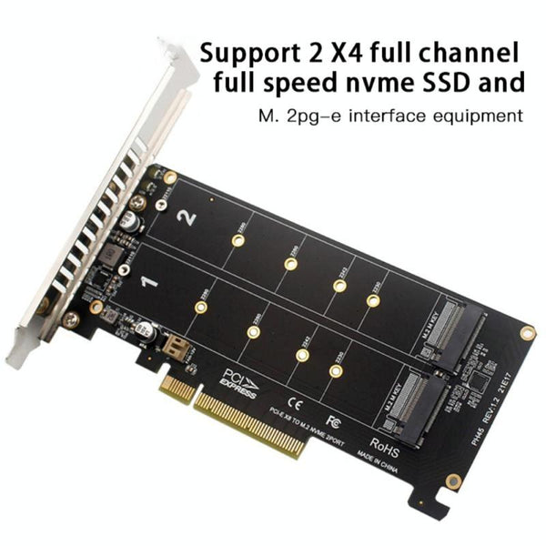 PCI-E X8 Double Disk Transfer Card NVME M.2 MKEY SSD RAID Array Expansion Adapter(PH45)