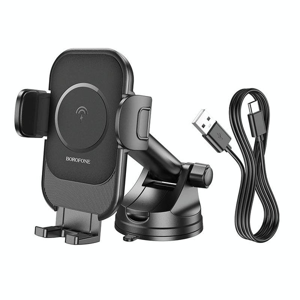 BOROFONE BH203 Blue Charm Car Center Console Wireless Fast Charging Holder(Black)