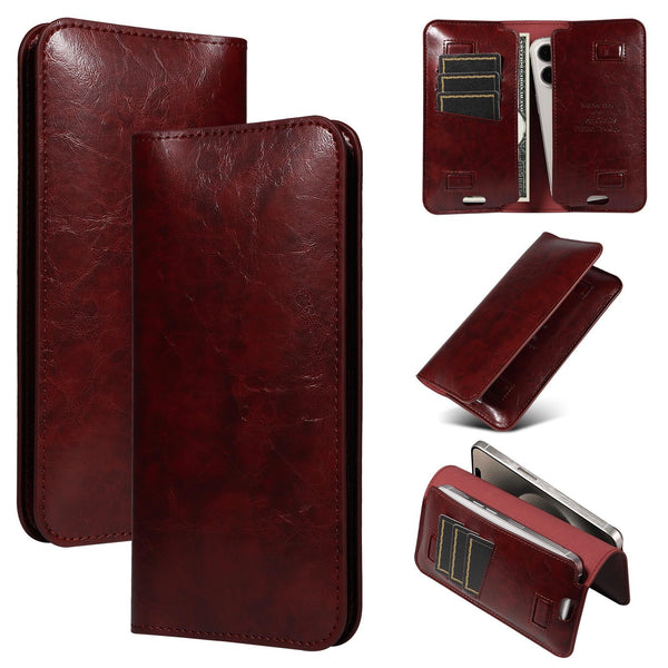 PU Flip Double Phone Card Slot Case, Size:17 x 9.5cm(Wine Red)