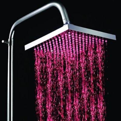 Square Temperature Sensor 3-Color (Blue / Pink / Red) LED Showerhead(Silver)