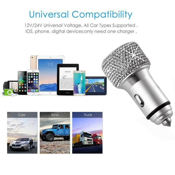 Car Diamond Aluminium Alloy QC3.0 Dual USB Quick Charger(Colour)