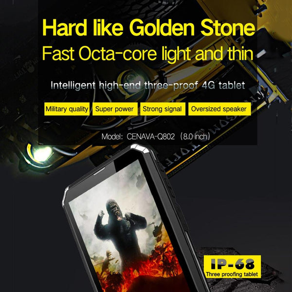 CENAVA-Q802 Triple Proofing Tablet PC, 8.0 inch, 4GB+64GB, Support Google Play, 4G Phone Call, IP68 Waterproof Shockproof Dustproof, Android 9.0, MTK6762 Octa Core 2.0GHz, Support OTG/GPS/NFC/WiFi/BT/TF Card(Black)