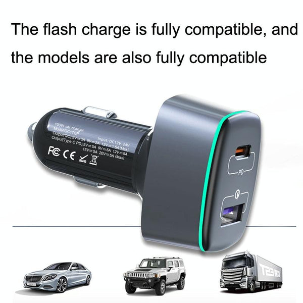 GC-17 100W High-power Car Charger 2 In 1 Cigarette Lighter