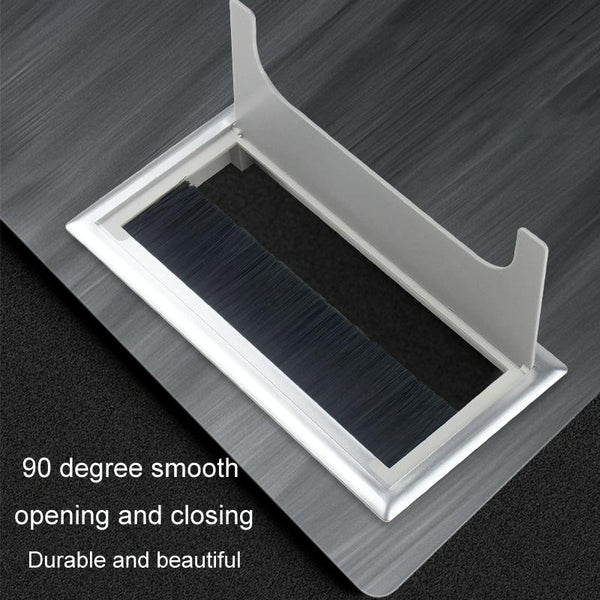 ABS Table Rectangle Wire Hole Cover Outlet Port With Brush PC Desk Cable Organizer, Size: 80x160mm Silver
