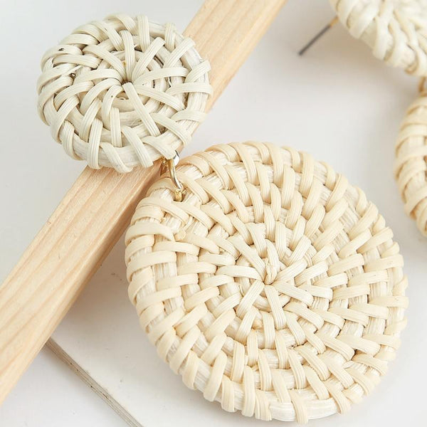 E2002-15 Double Cake Bamboo Vine Handmade Woven Earrings Bosomia Style Earrings