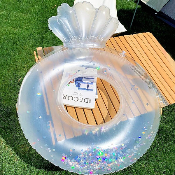 Children Adult Cartoon Inflatable Swimming Ring, Pattern: Sequin Silver Fish Tail Ring