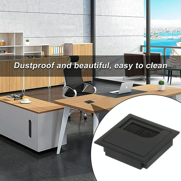 ABS Table Rectangle Wire Hole Cover Outlet Port With Brush PC Desk Cable Organizer, Size: 80x160mm Silver