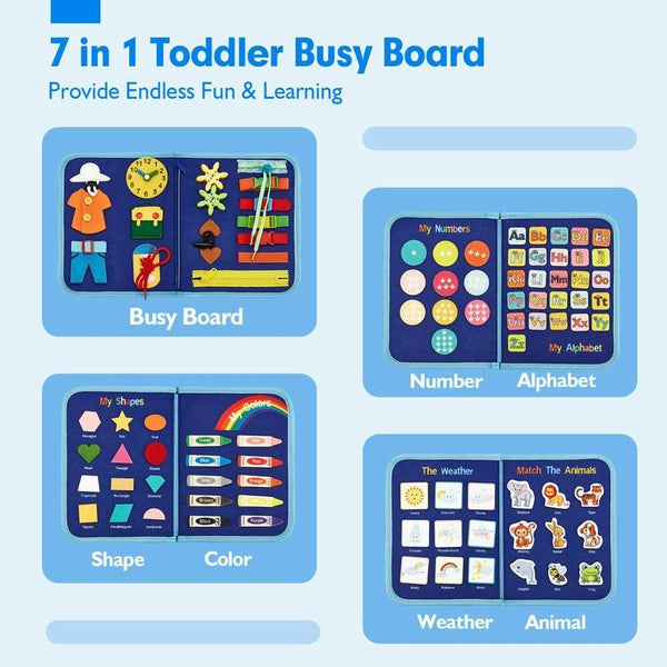 Felt Montessori Toddler Dressing Tying Shoes Early Learning Board Children Puzzle DIY Busy Board(Blue)