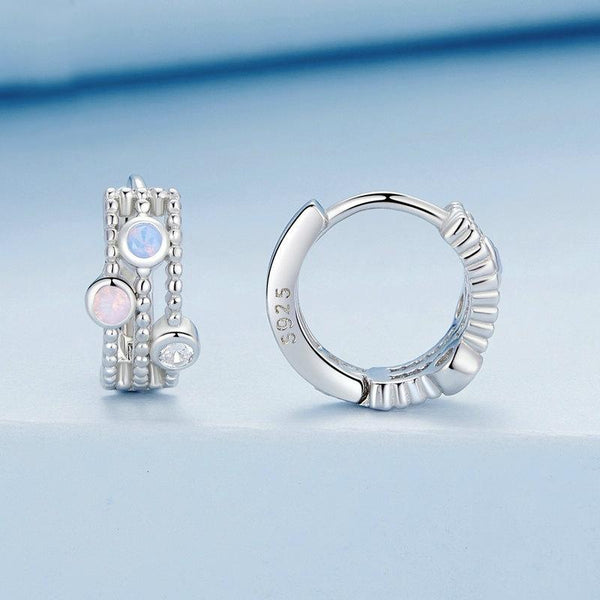 BSE768 Sterling Silver S925 Peas Platinum Zircon Opal Earrings