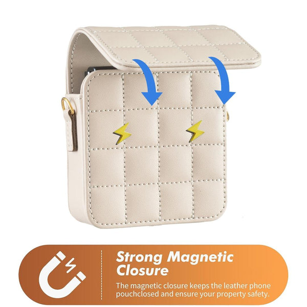 For Samsung Galaxy Z Flip6 BFB04 Plaid Crossbody Fold Phone Bag(Beige)