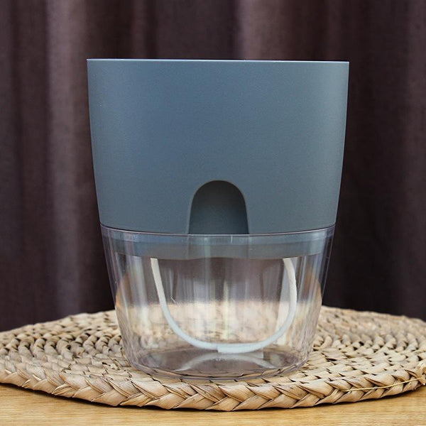 Transparent Plastic Double-Layer Water Storage Automatic Water-Absorbing Flowerpot, Size: A709 Caliber 23.5cm(Gray Transparent Basin)