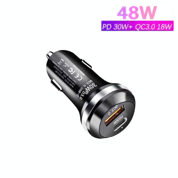 P28 USB-C PD30W + QC3.0 18W USB Dual Port Car Charger(Black)