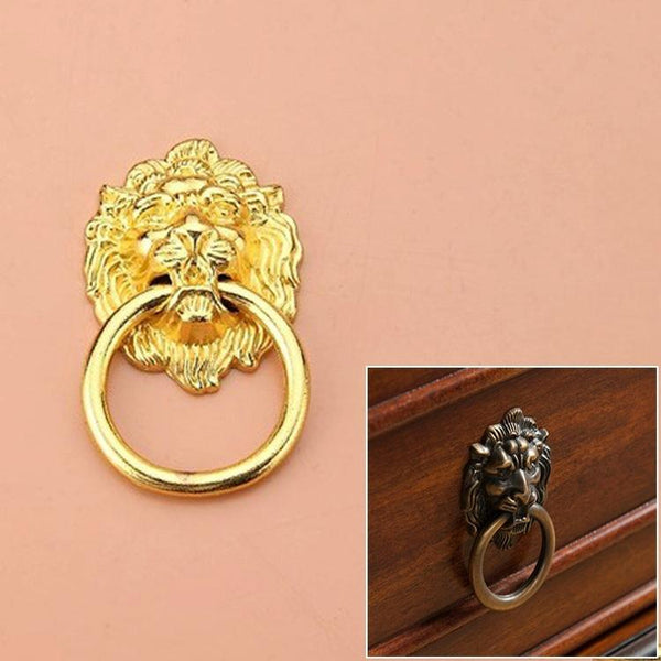Classical Single Hole Lion Head Wardrobe Medicine Cabinet Handle(Gold)