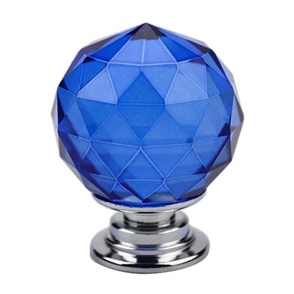 30mm K9 Plated Transparent Glass Crystal Spherical Single Hole Drawer Handle(Blue)