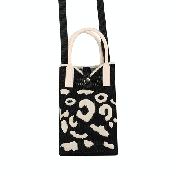 Leopard Print Knitted Mini Crossbody Phone Bag For 6.9 inch and Below Phones(Black)