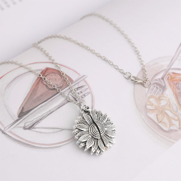 N2003-23 Ancient Silver Necklace Alloy Sunflowers Shape Can Open Double Side Engraving Accessories Pendant