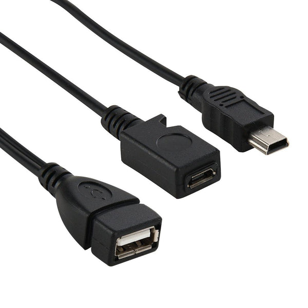 USB 2.0 Female to Mini USB AM + Micro 5 Pin AF Cable, Length: 20cm