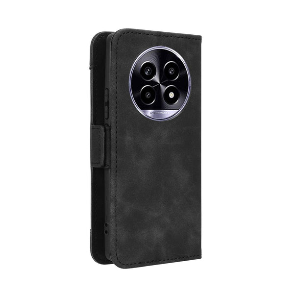 For Realme 13+ 5G Global Skin Feel Calf Texture Card Slots Leather Phone Case(Black)