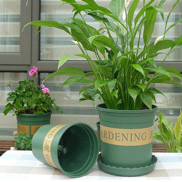 2 Gallon Flower Pots Plant Nursery Pots Plastic Pots Creative Gallons Pots with Tray,Size:21.5*21*21cm