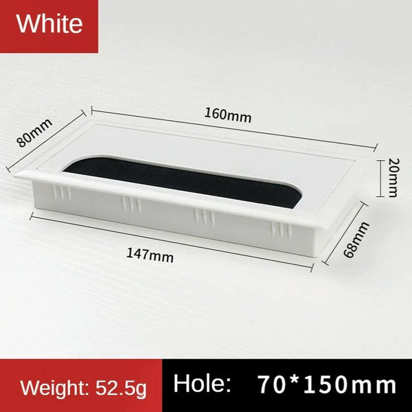 ABS Table Rectangle Wire Hole Cover Outlet Port With Brush PC Desk Cable Organizer, Size: 80x160mm White