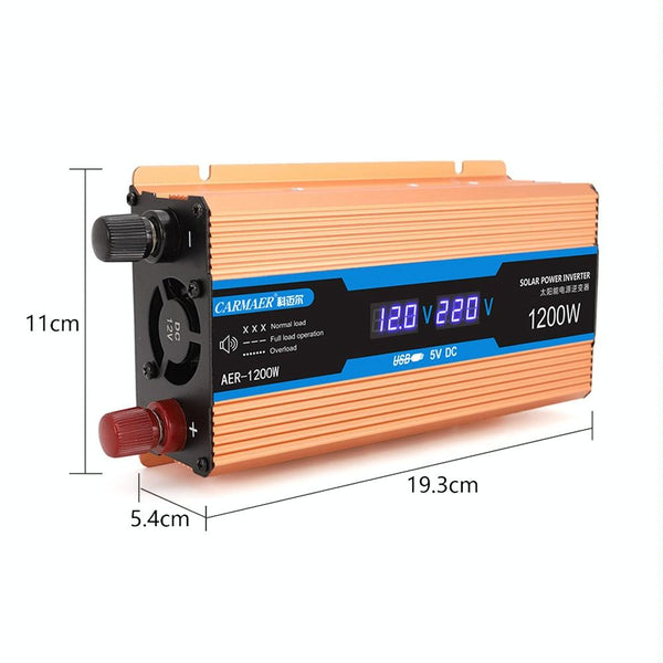 Carmaer Modified Sine Wave 12V to 220V 1200W Car Multi-function Double Digital Display Inverter Household Power Converter