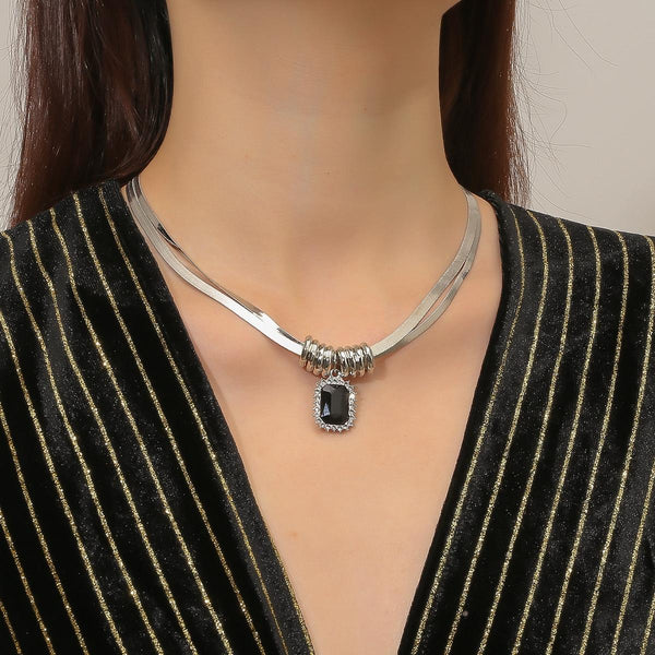 N2211-7 Black Crystal Hip-Hop Flat Snake Chain Dual-Layer Snake Bone Chain