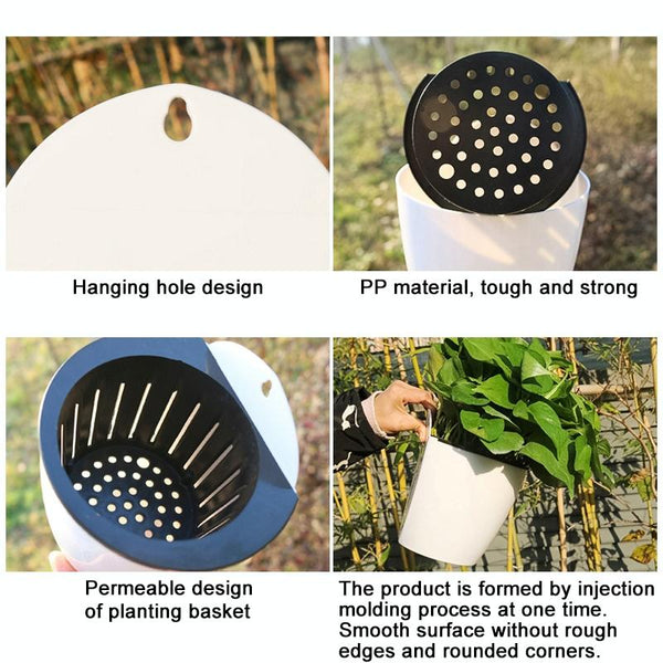 Self-Watering Planter Grow Plants Lazy Flower Pots Wall-hanging Round Resin Plastic Flower Pots, Size: 11x8x10.5cm(White)