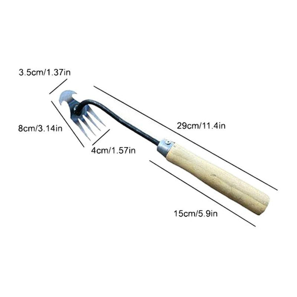 Four-Tooth Dual Purpose Weed Remover Tool Gardening Weed Rake Uprooting Weeding Tool, Length: 29cm Wood Handle