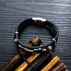 OPK 1354 Titanium Steel Men Leather Hand Ring Personal Multi-Layered Woven Bracelet