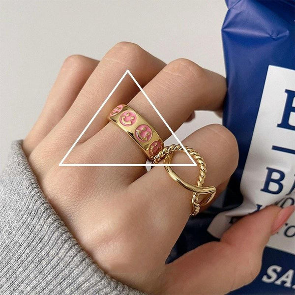 Happy Smiley Face Love Wear Combination Ring, Color: J3461