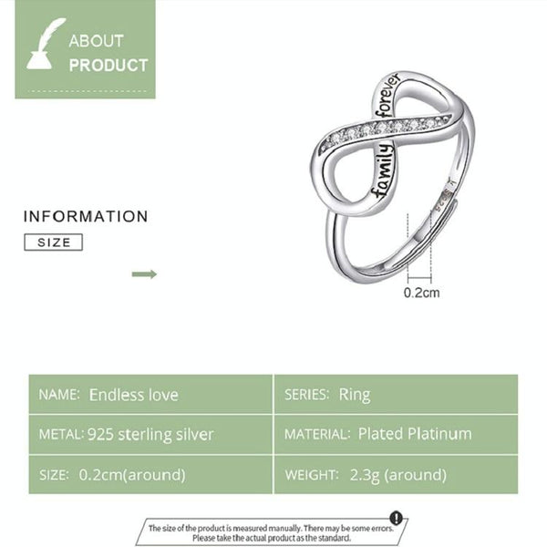S925 Sterling Silver Ring Infinite Love Opening Adjustable Platinum Plated Ring