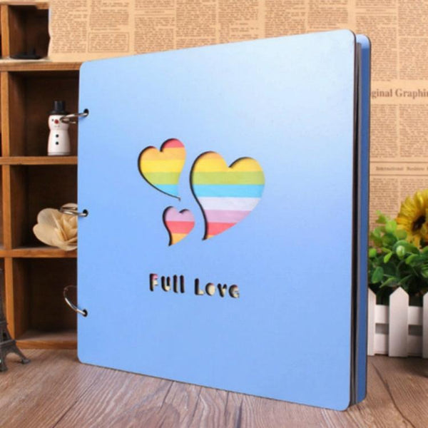 Wooden Cover Baby Growth Commemorative Album Creative Manual Paste Album Book(Blue Full Love)
