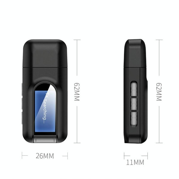 T11 2 In 1 USB Bluetooth 5.0 Transmitter And Receiver Audio Adapter With LCD ScreenBlack