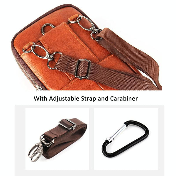KUNQITIAN Mobile Phone Waist Bag Belt Leather Case With Shoulder Strap, Size: M(Brown Yellow)