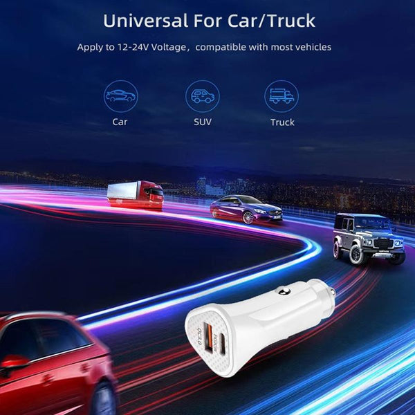 PD + QC3.0 Car 2 in 1 Triangle Fast Charger Car Cigarette Lighter(Black)