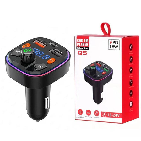 Q5 3.1A USB+PD Bluetooth Car Charger Car FM Transmitter Colorful Lighting