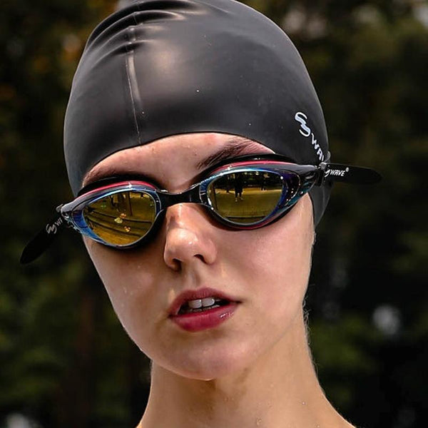 WAVE Electroplating HD Anti-fog Myopia Swimming Glasses, Color: Blue Red Optical