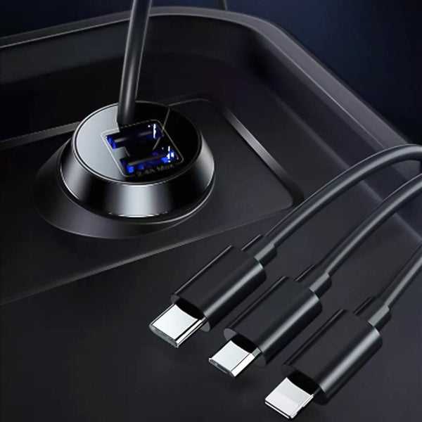 Universal Car 3 in 1 Quick Charger Dual Port USB Charger Power Outlet Adapter, Cable Length: 55cm