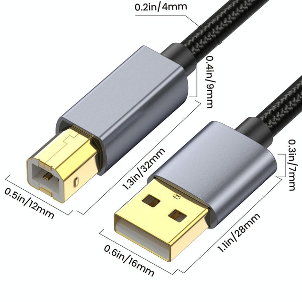USB 2.0 A Male to B Male Square Port Printer Data Transmission Extension Cable, Length:0.3m