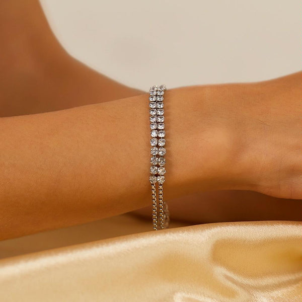 OPK GS1523 Stainless Steel Double Chain Double Row Diamonds Simple Bracelet, Color: Steel Color
