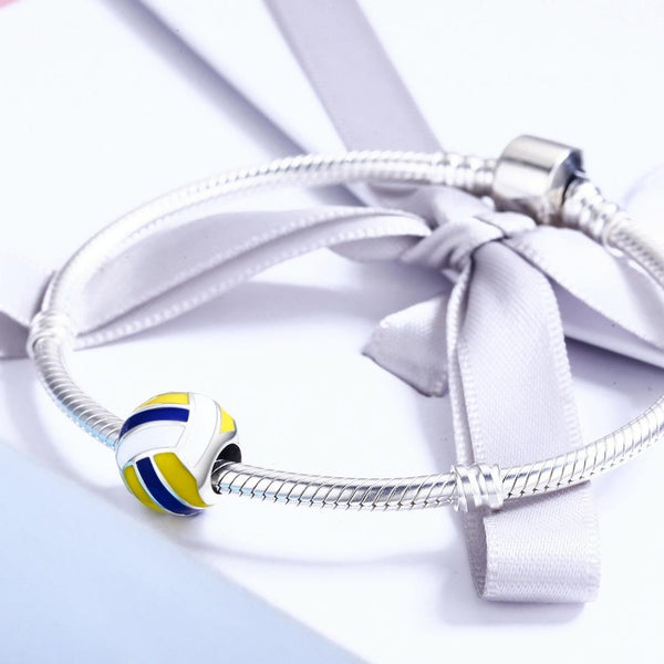 S925 Sterling Silver Drop Oil Personality Beach Volleyball Beaded DIY Bracelet Accessory