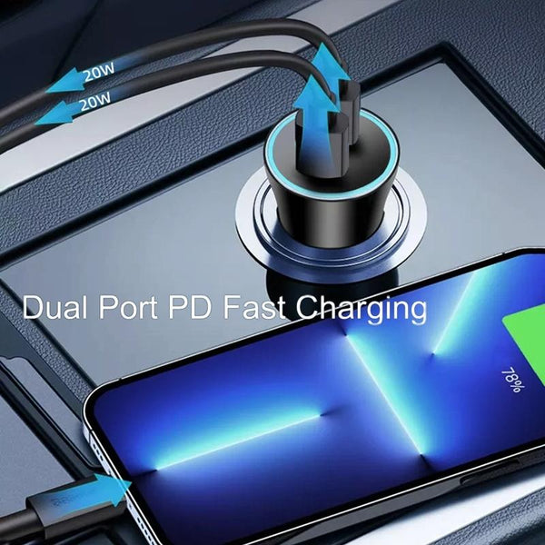 40W Dual PD Car 2 in 1 Fast Charger Car Cigarette Lighter (White)
