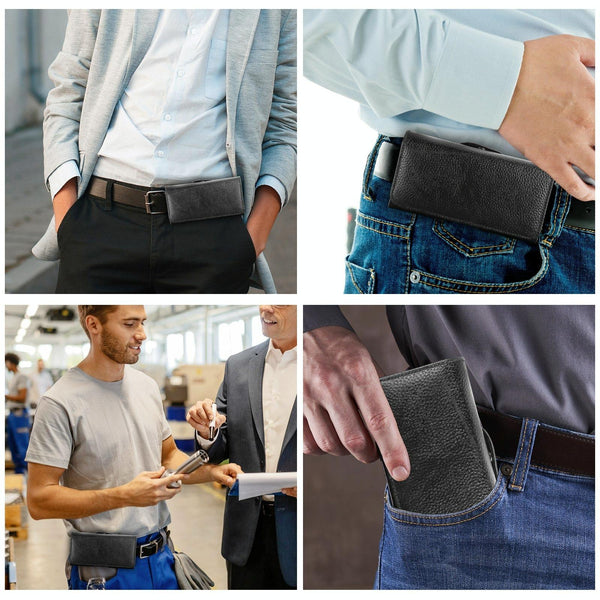 HAWEEL 6.1-6.8 inch Litchi Texture Genuine Leather Phone Belt Clip Horizontal Carrying Pouch (Black)