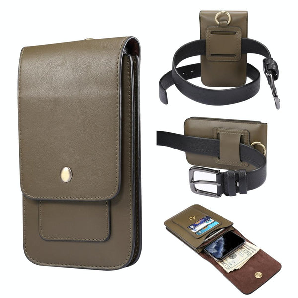 Lambskin Texture Men Phone Universal Double Lattice Waist Bag Leather Case, Size:S(Green)