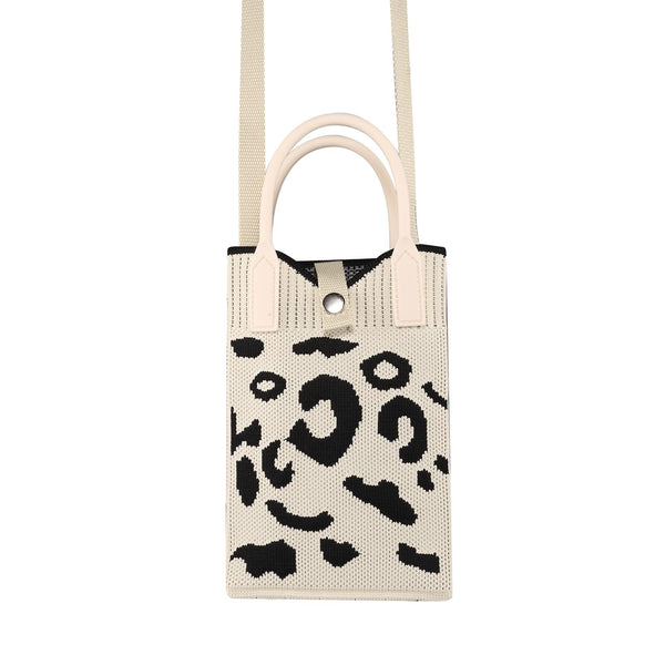 Leopard Print Knitted Mini Crossbody Phone Bag For 6.9 inch and Below Phones(White)
