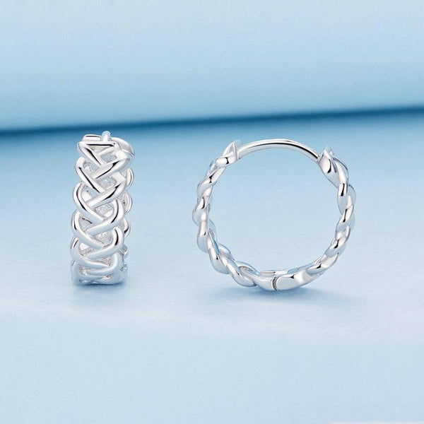 BSE764 Sterling Silver S925 Hollow Braided Rope Plated Platinum Earrings