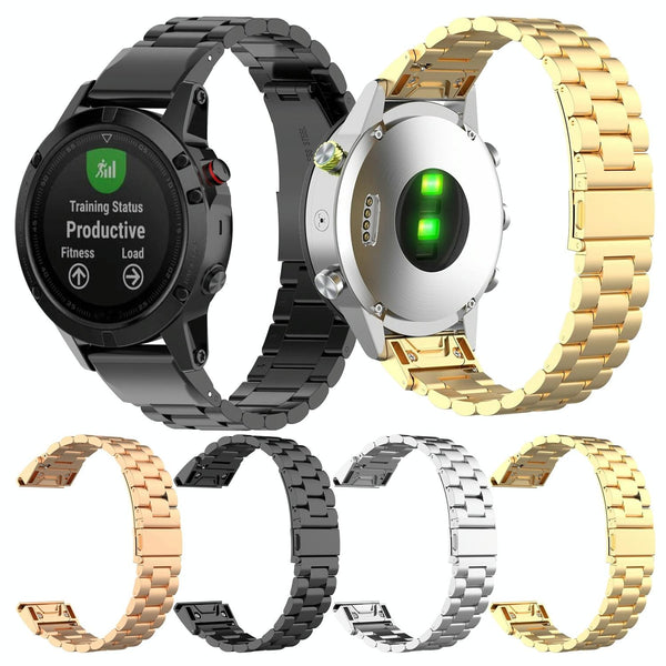 For Garmin Fenix5/Forerunner935/Garmin Approach S60 3-Beads Stainless Steel Metal Quick Release Watch Band(black)