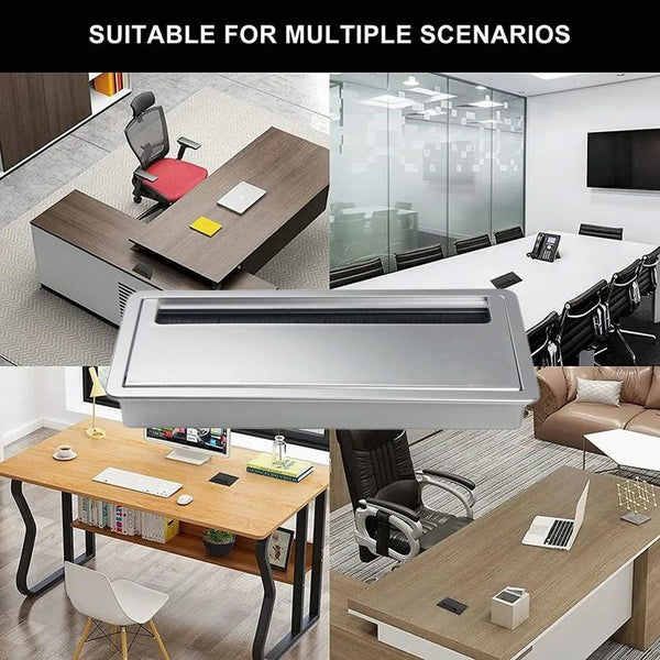 ABS Table Rectangle Wire Hole Cover Outlet Port With Brush PC Desk Cable Organizer, Size: 80x160mm White