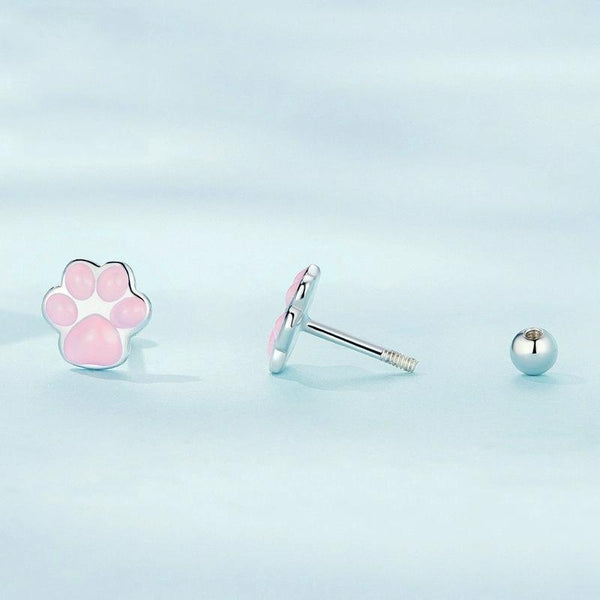 SCE1516-A Sterling Silver S925 Cute Cat Claw Platinum Plated Stud Earrings